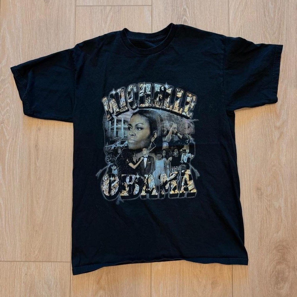 MICHELLE OBAMA Retro 90s First Lady Black Graphic Tee